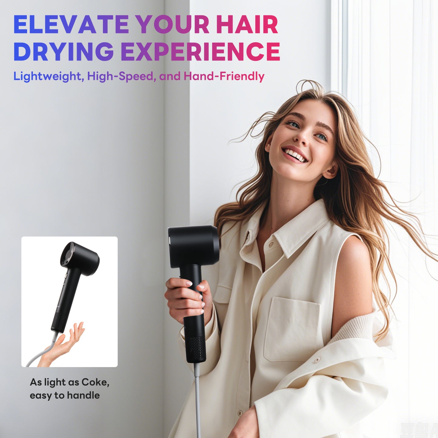 Home Salon Grade Professional Silent High Speed Hair Dryer • 110k RPM • Ionic Care